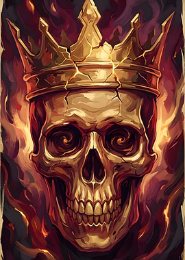 Golden Skull with Cracked Crown and Flames
