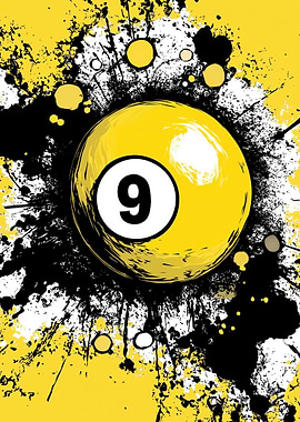 Yellow 9 Ball with Splatter Background