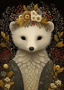 White Fox with Floral Crown