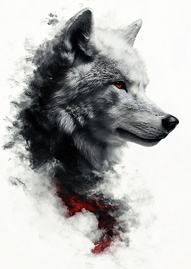Wolf with Red Eyes and Smoke