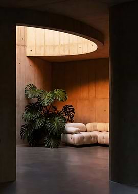 Interior with plant and sofa