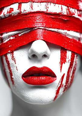 Woman with Red and White Face Paint