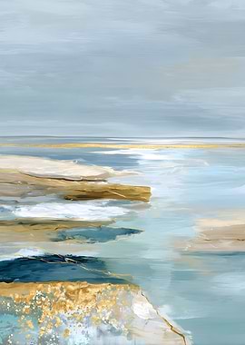 Abstract Coastal Landscape with Gold Accents