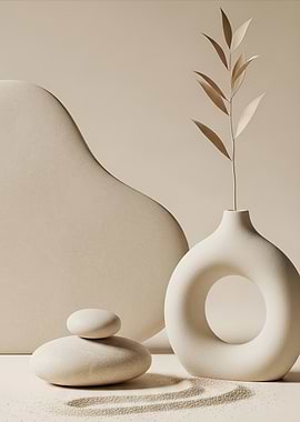 Minimalist Still Life with Vase and Stones