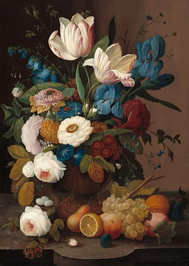 Vase of Flowers with Fruit and Butterfly