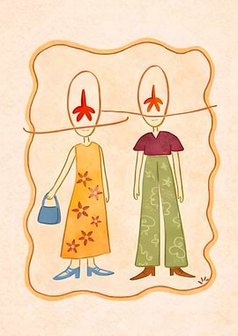 Stylized figures in floral outfits