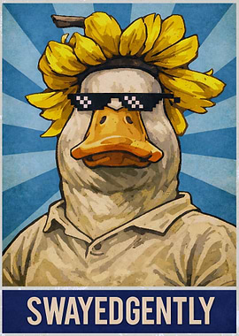 Cool Duck with Sunflower Hat