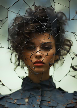 Woman Portrait Broken Mirror