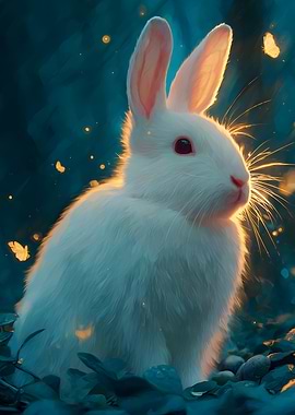 Enchanting White Rabbit in Magical Forest