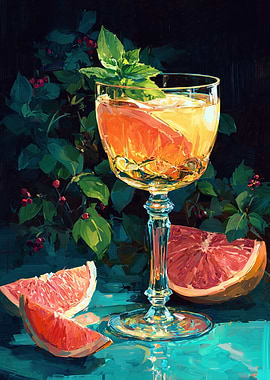 Grapefruit and Mint Cocktail Still Life