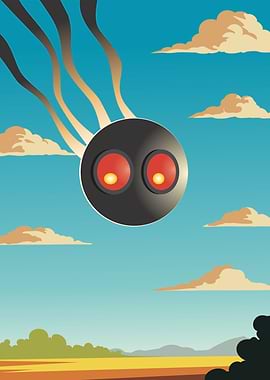 Alien UFO with red eyes in the sky