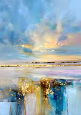 Abstract Seascape with Gold Accents