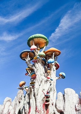 Whimsical Mushroom Tree Sculpture