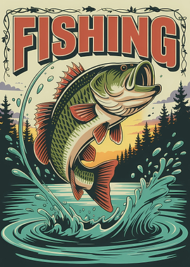 Fishing Bass Jumping from Water