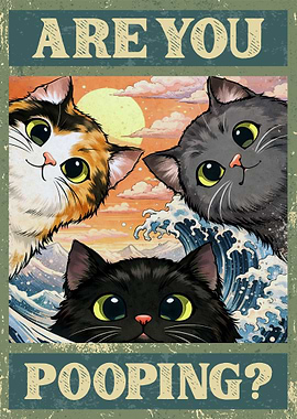 Funny Cats in a Japanese Wave Scene