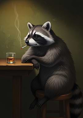 Raccoon Smoking and Drinking