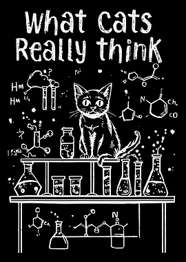 What Cats Really Think Poster, Funny Science Cat Wall Art, Nerdy Lab Humor Print
