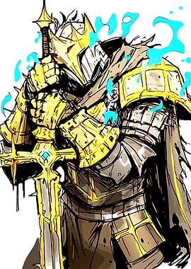 Golden Knight with Glowing Sword