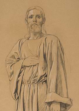 Pencil Sketch of a Bearded Man in Robes
