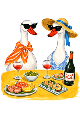 Ducks Enjoying a Rosé Picnic