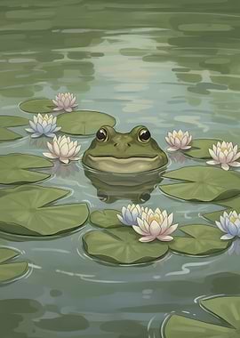 Frog Among Water Lilies