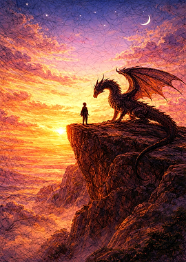 Dragon and Child on Cliff