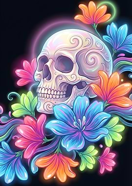 Day of the Dead Skull with Flowers