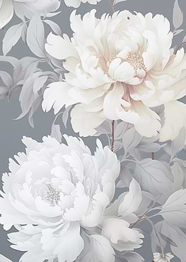 Elegant White Peonies on Gray