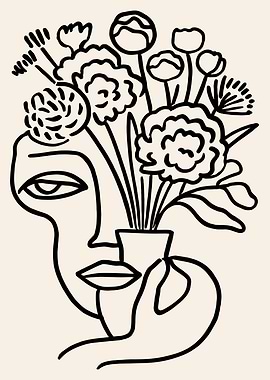 Abstract Face with Flowers