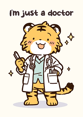 Cute Doctor Tiger Cartoon