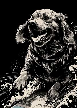 Dog Surfing on Waves