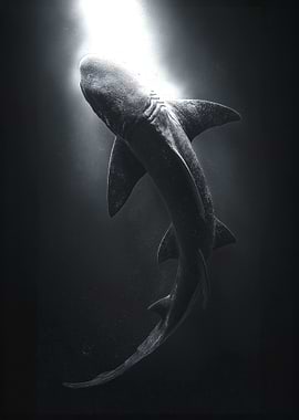 Shark swimming in dark water