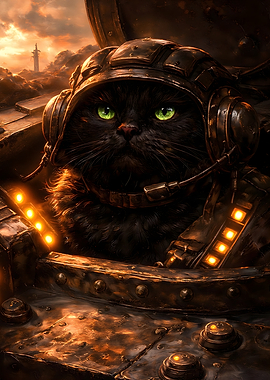Black Cat Pilot in Steampunk Tank