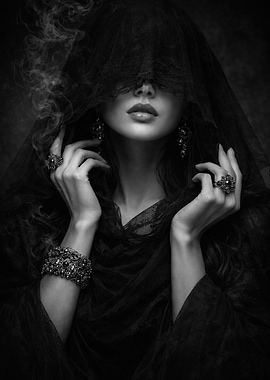 Mysterious Woman in Black Veil