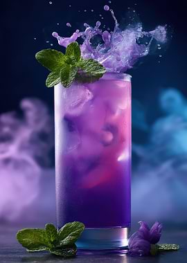 Purple Cocktail with Mint and Smoke