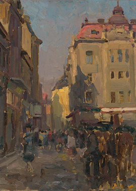 Impressionist Street Scene with Market