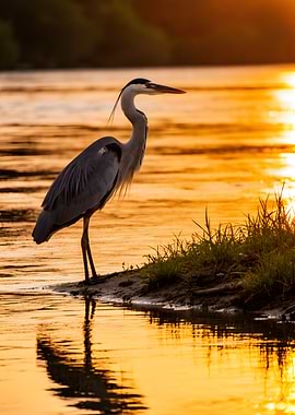 Great Blue Heron at Sunset