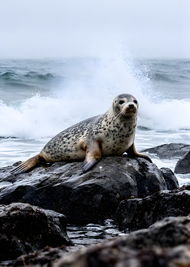 Seal on a Rock by the Ocean