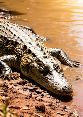 Alligator resting by the water