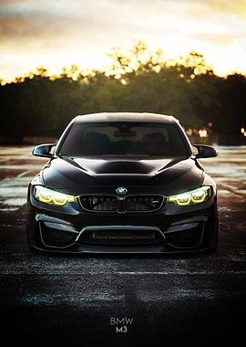 Black BMW M3 Front View Poster