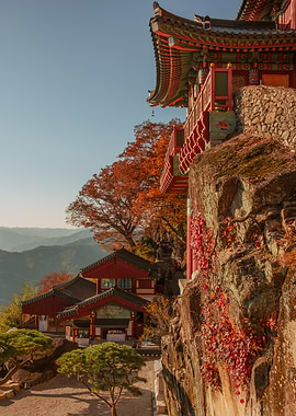 Autumn Mountain Temple in South Korea