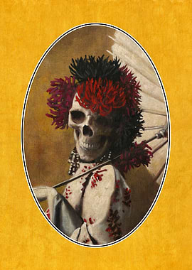 Skeleton with Floral Headdress and Parasol