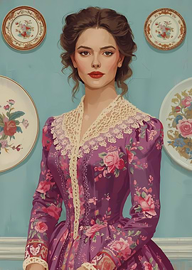 Victorian Woman in Floral Dress