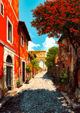 Pixelated Italian Street Scene