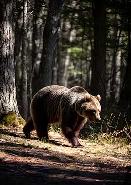 Brown bear walking in a forest