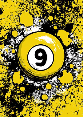 Yellow 9 Ball Billiard with Splatter Background