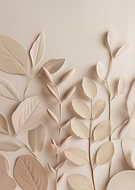 Beige Leaves and Stems Japandi Style