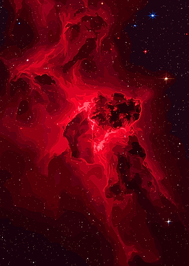 Vibrant Red Nebula in Deep Space