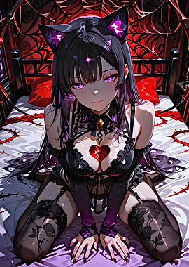 Gothic Anime Girl with Cat Ears