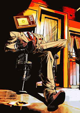 Man with TV head relaxing